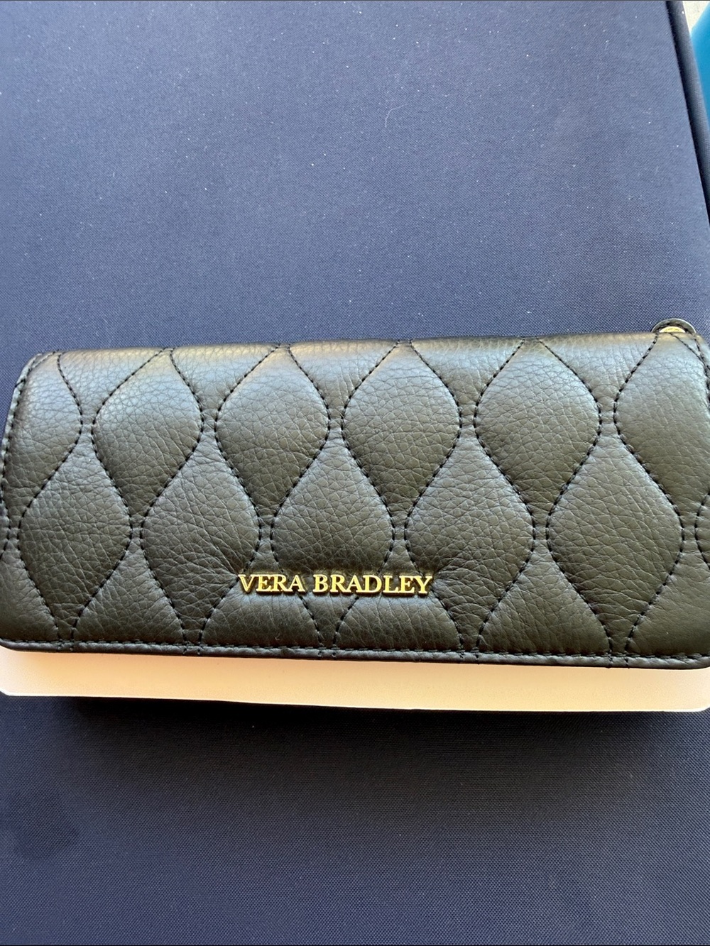 Vera Bradley Black Quilted Wallet with Gold Logo